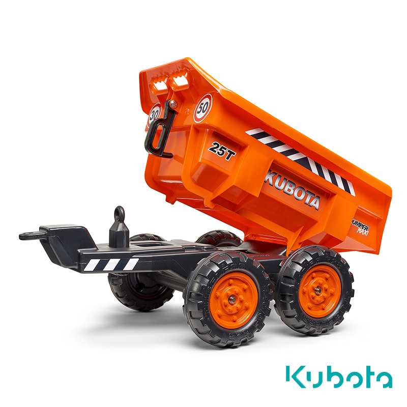 Trator a pedais Kubota M135GX com pa, excavadeira e reboque basculante