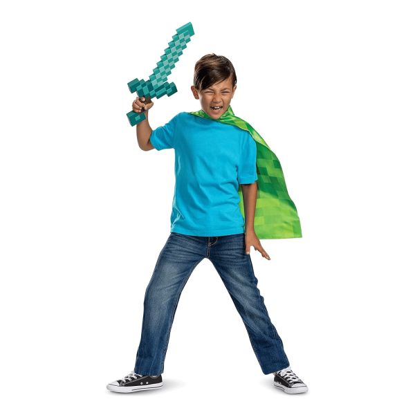 Minecraft Set Espada Diamond Sword e Capa Verde Autobrinca Online