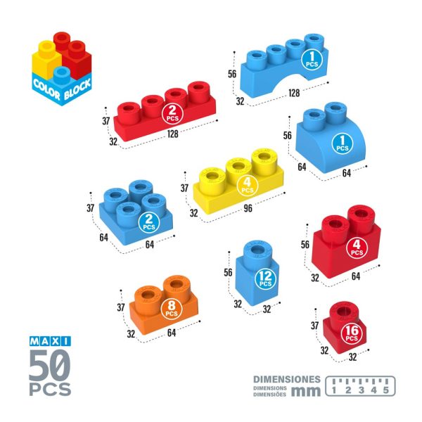 Caixa c/ 50 Blocos de Construção Coloridos Autobrinca Online