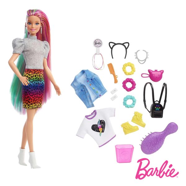 Barbie Leopardo Cabelo Arco-Íris Autobrinca Online