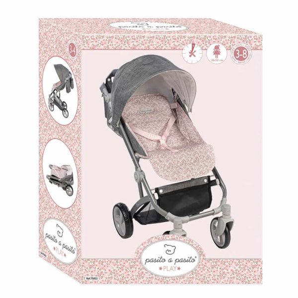 Carrinho de Passeio de Bonecas Pasito Play Lili Pink Flowers Autobrinca Online