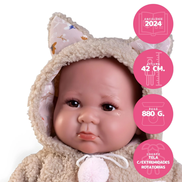 Bebé Recém-Nascida Luca c/ Casaco de Pele de Carneiro 42cm Autobrinca Online