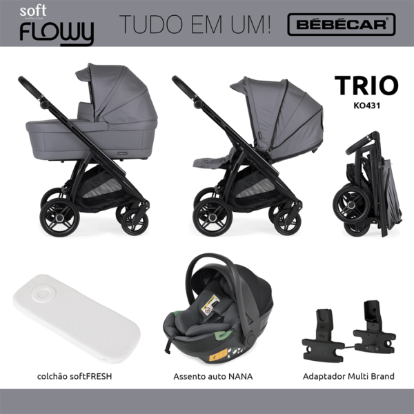 Trio Bébécar Soft Flowy KO431 c/ Cadeira Auto Nana e Chassi Preto Mate Autobrinca Online