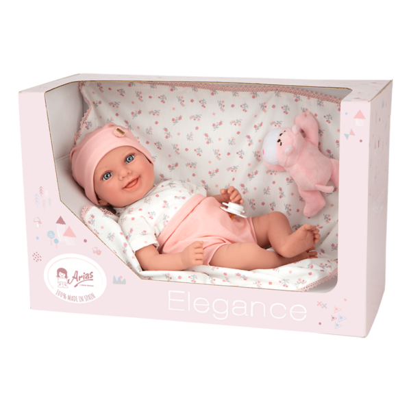 Boneca Elegance Arias Colin Rosa c/ Manta e Peluche 40cm Autobrinca Online